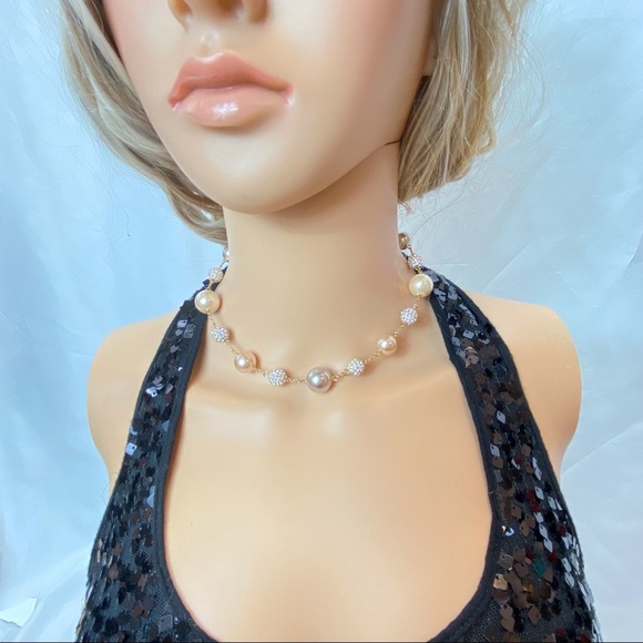 Carolee Pave Crystal & Pearl Choker Necklace - Picture 4 of 9